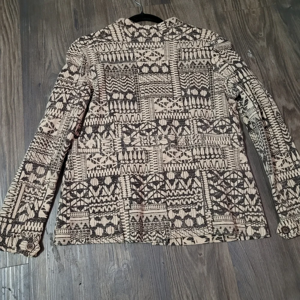 Charter Club Tan Jacket Beige 80s 90s Ethnic Geo Print Size M Button Up Cotton - Picture 2 of 7